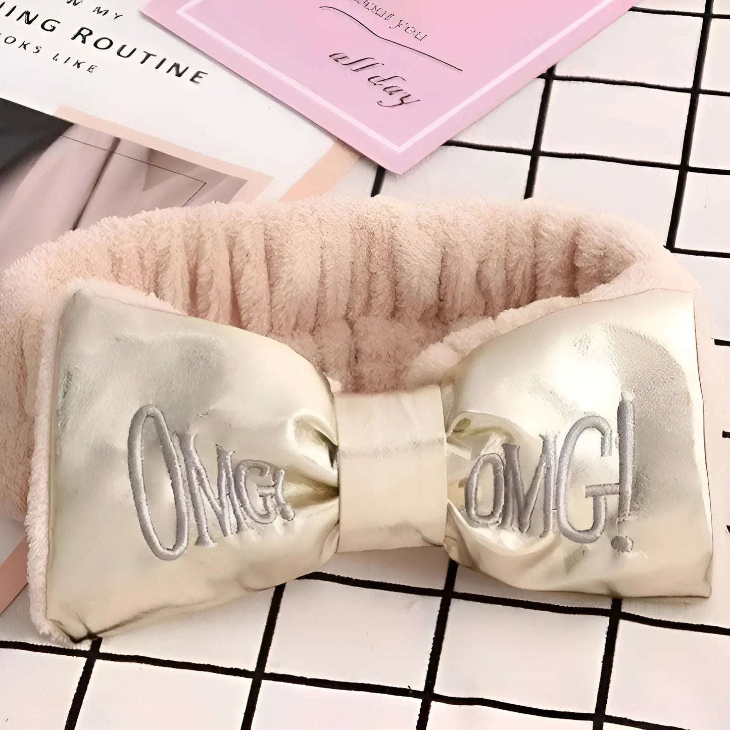 Beige Bandeau en satin avec nœud