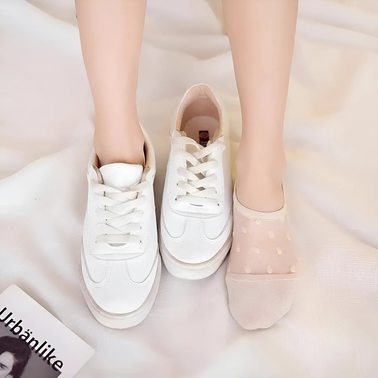 Beige Chaussettes de cheville avec insert transparent