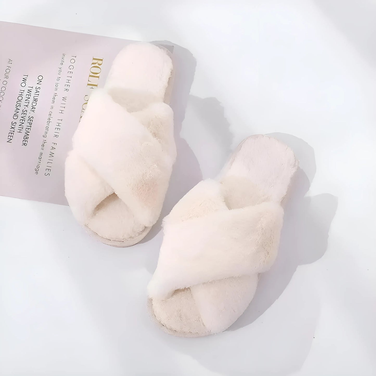 Beige Chaussons moelleux pour femmes