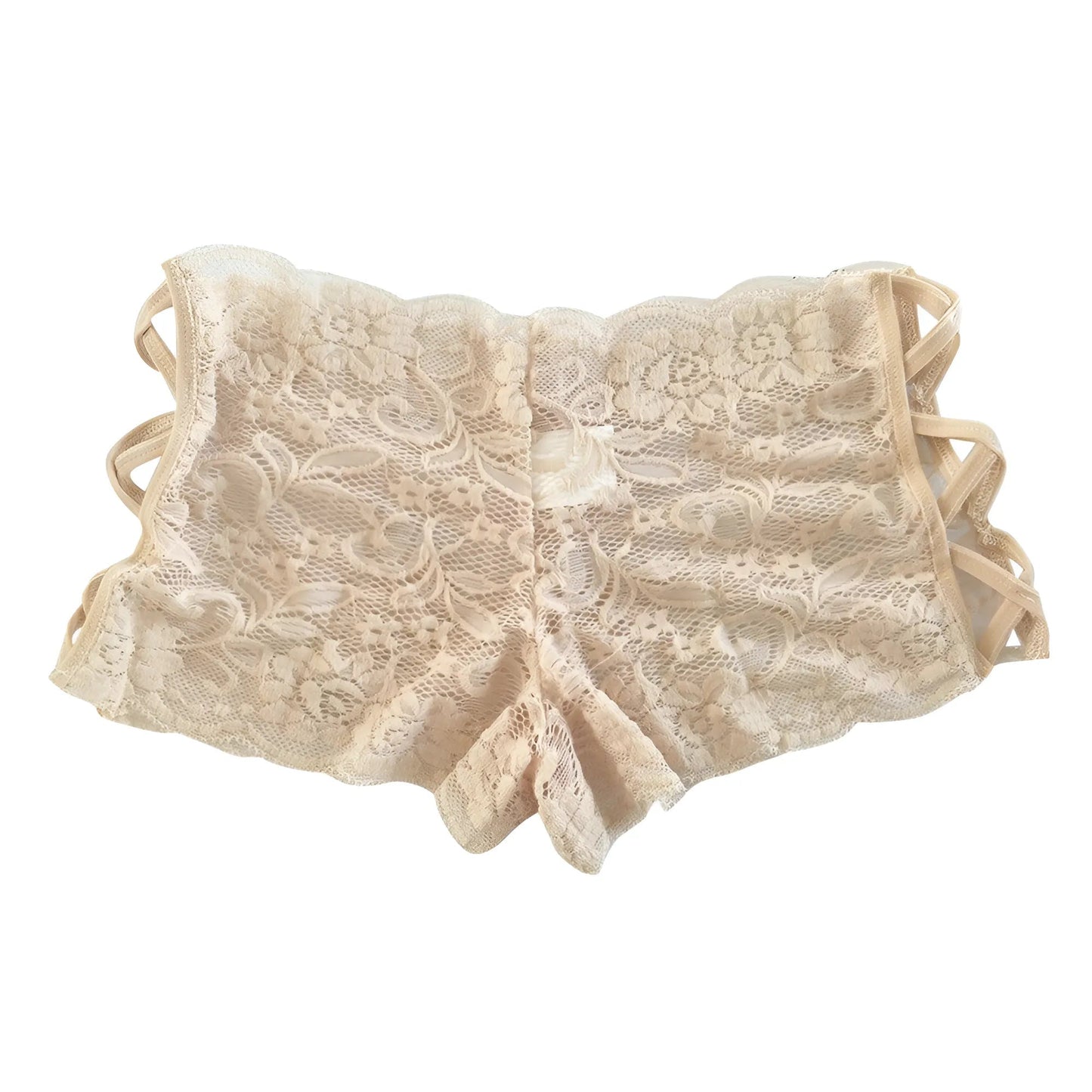 Beige Culottes en dentelle avec des bretelles décoratives