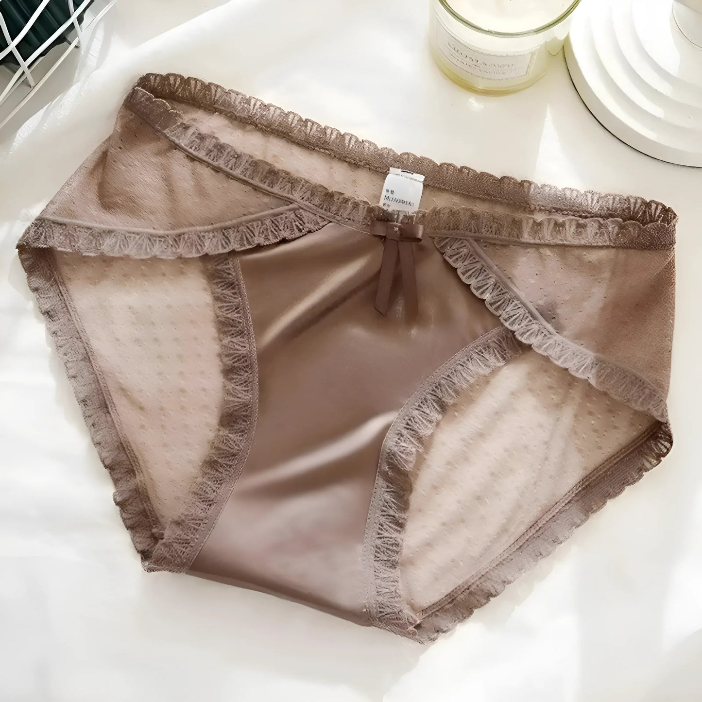 Beige Culottes en dentelle avec garniture décorative