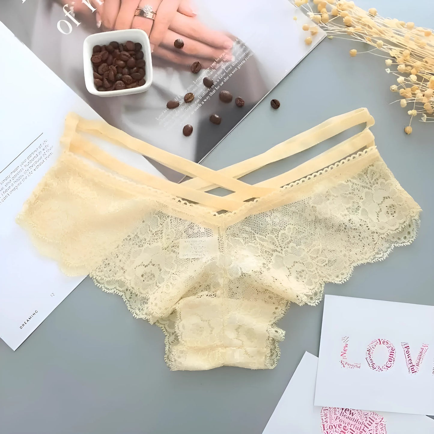 Beige Culottes en dentelle universelles avec des bretelles décoratives
