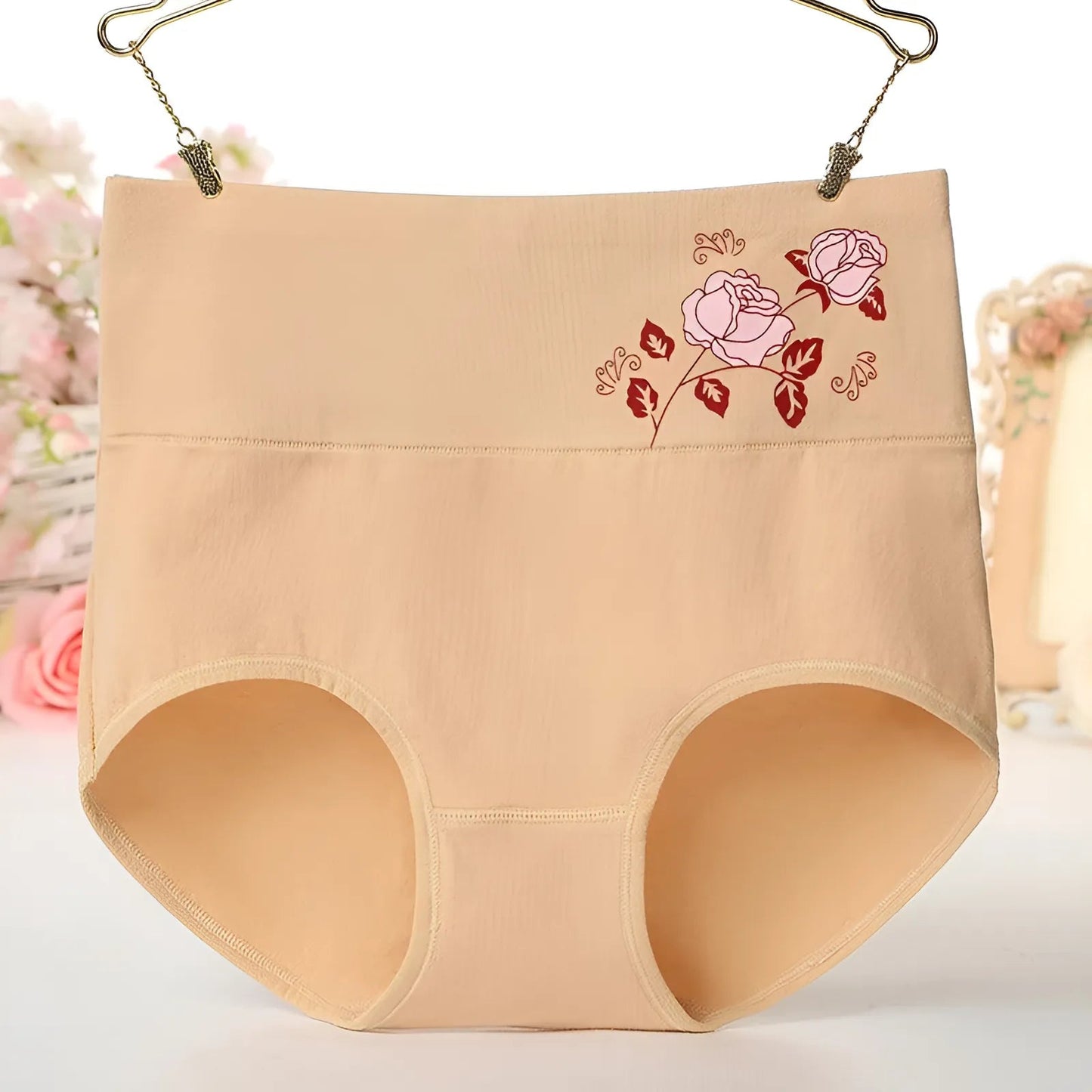 Beige Culottes taille haute avec rose décorative