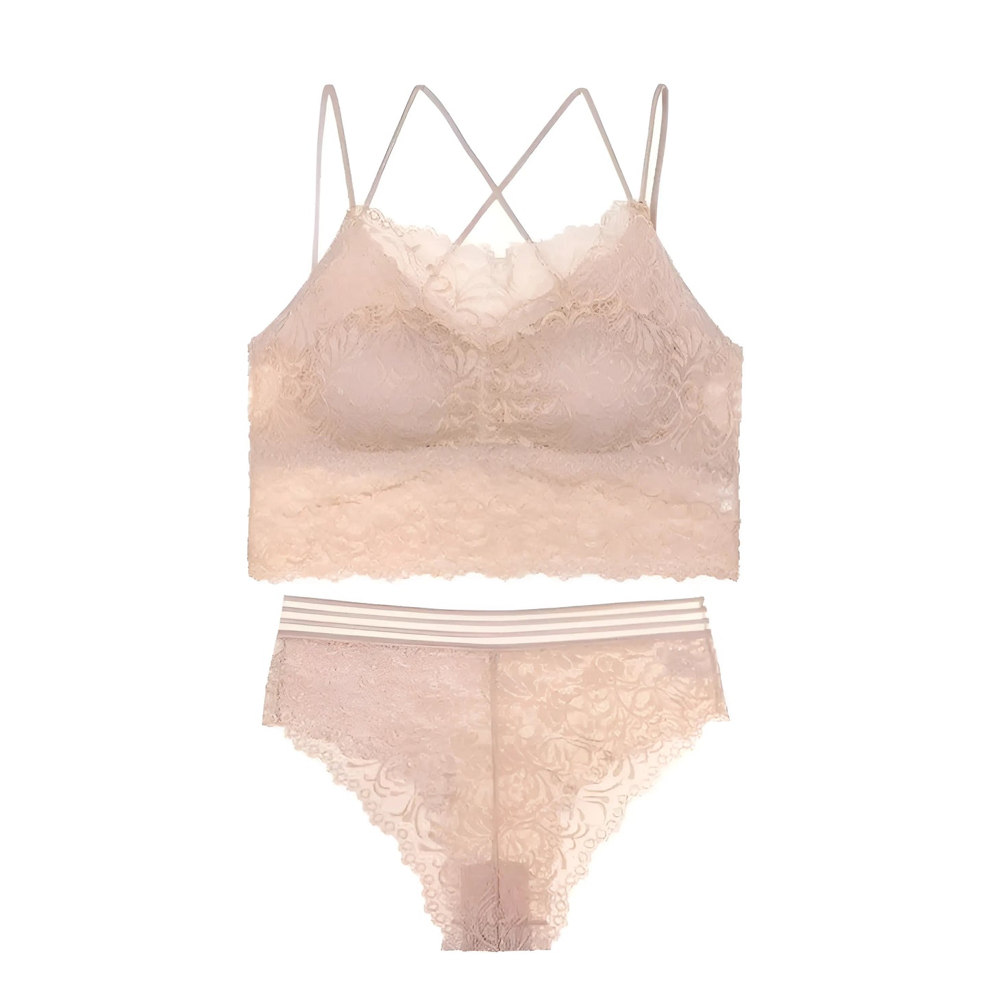 Beige Ensemble de lingerie en dentelle avec haut décolleté