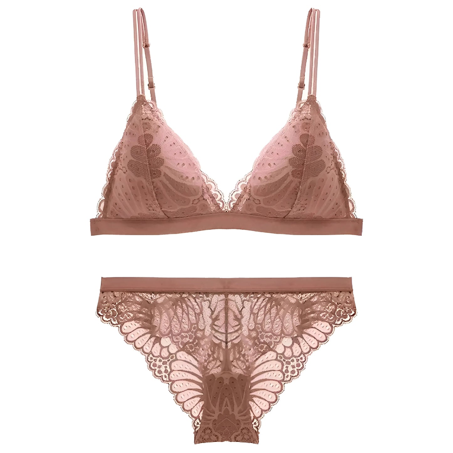 Beige Ensemble de lingerie en dentelle pour femmes