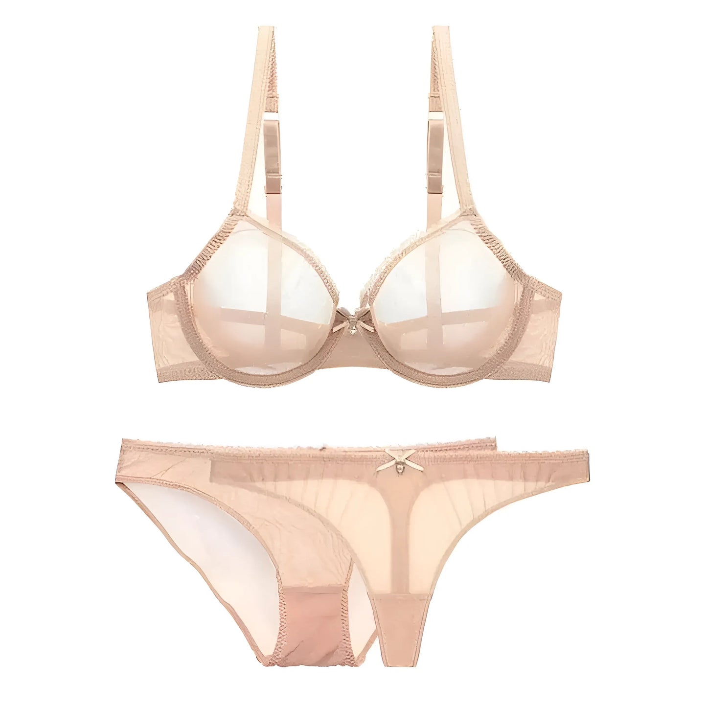 Beige Ensemble de lingerie en dentelle transparente