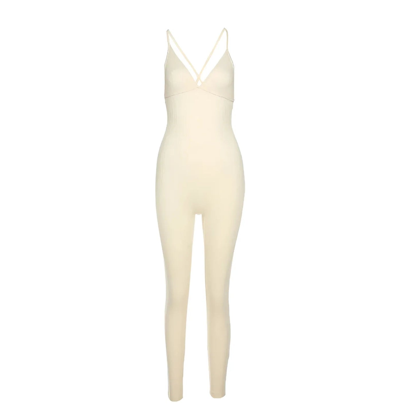 Beige Ensemble de sport One-Piece avec décolleté