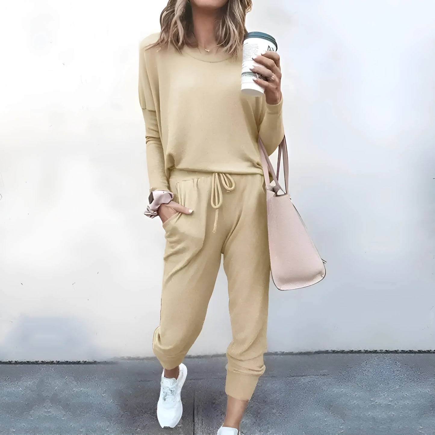 Beige Ensemble de survêtement décontracté