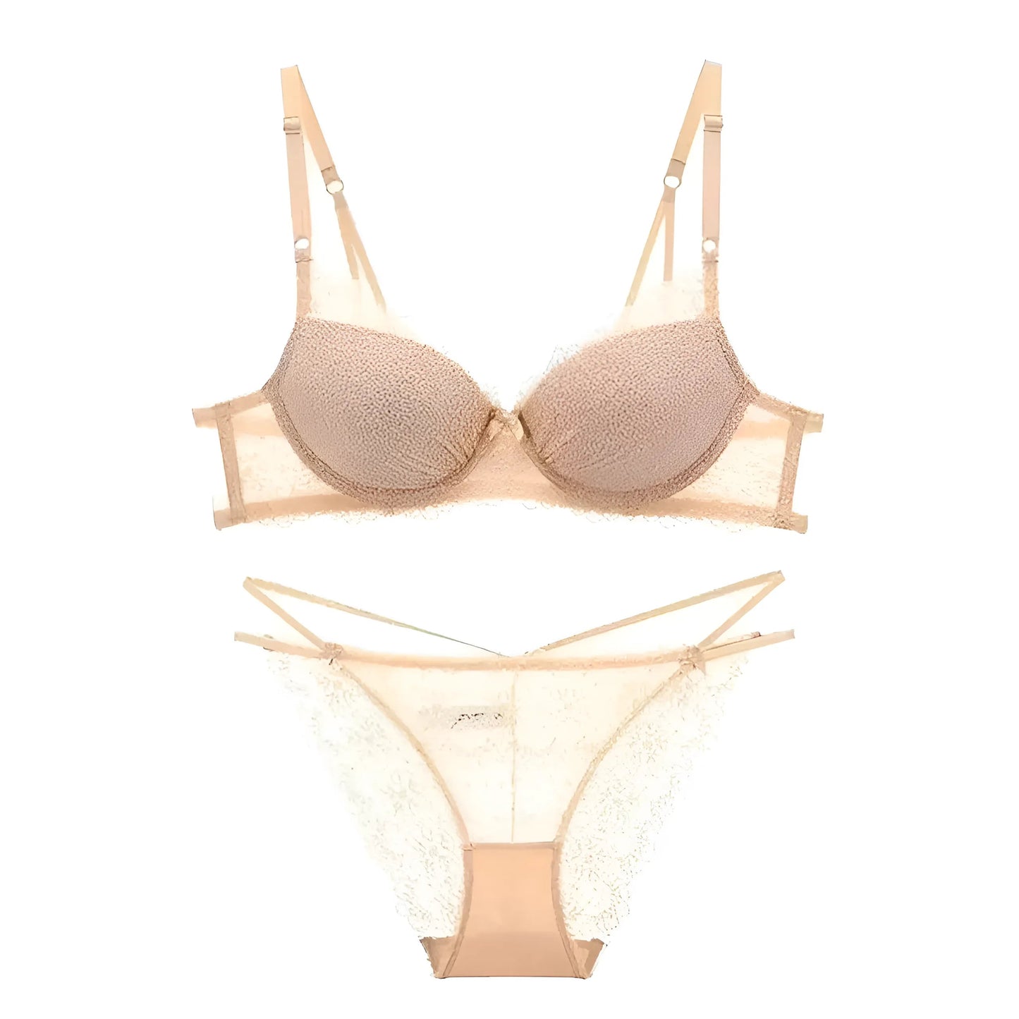 Beige Ensemble en dentelle avec des bretelles décoratives