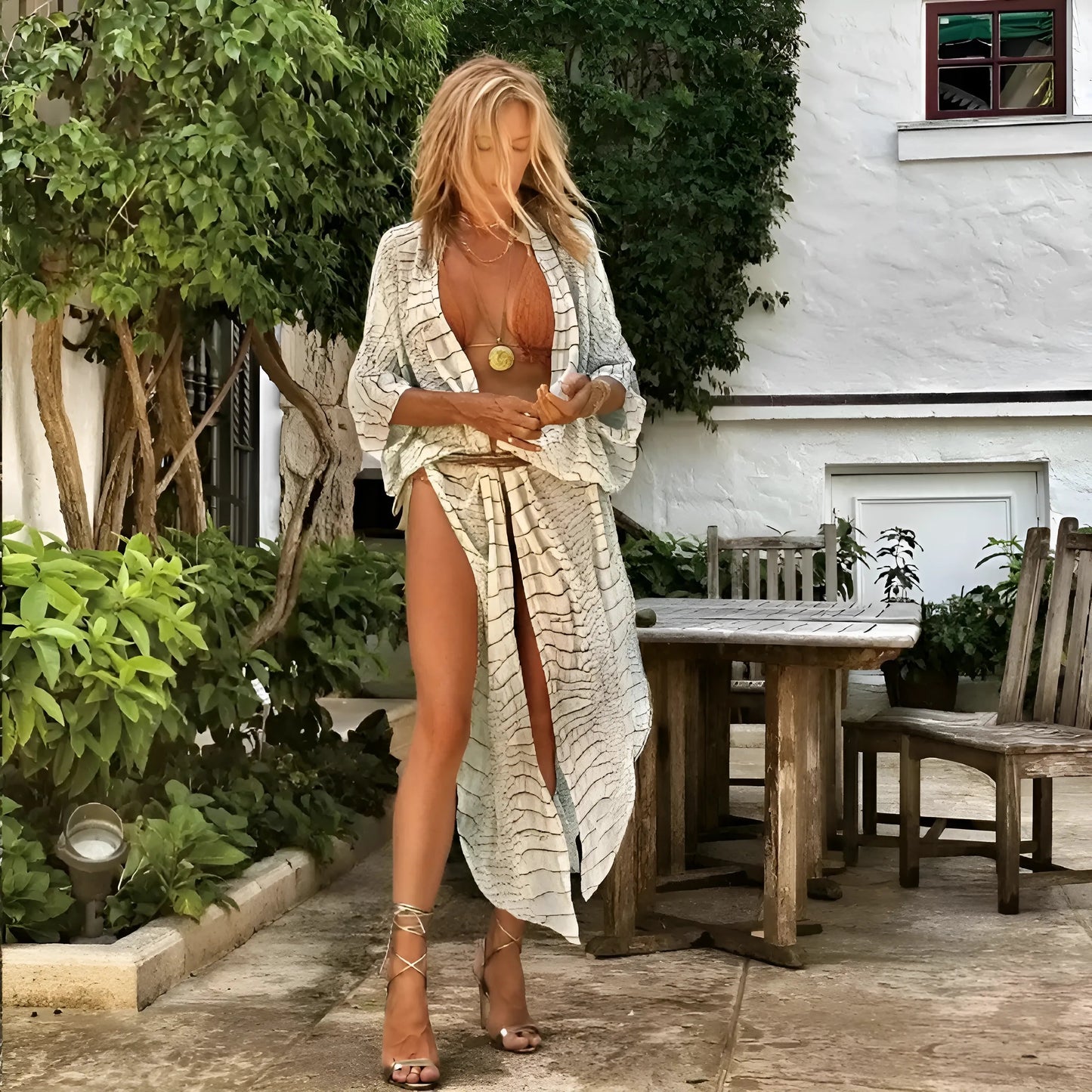Beige Imprimé animal Kimono de plage