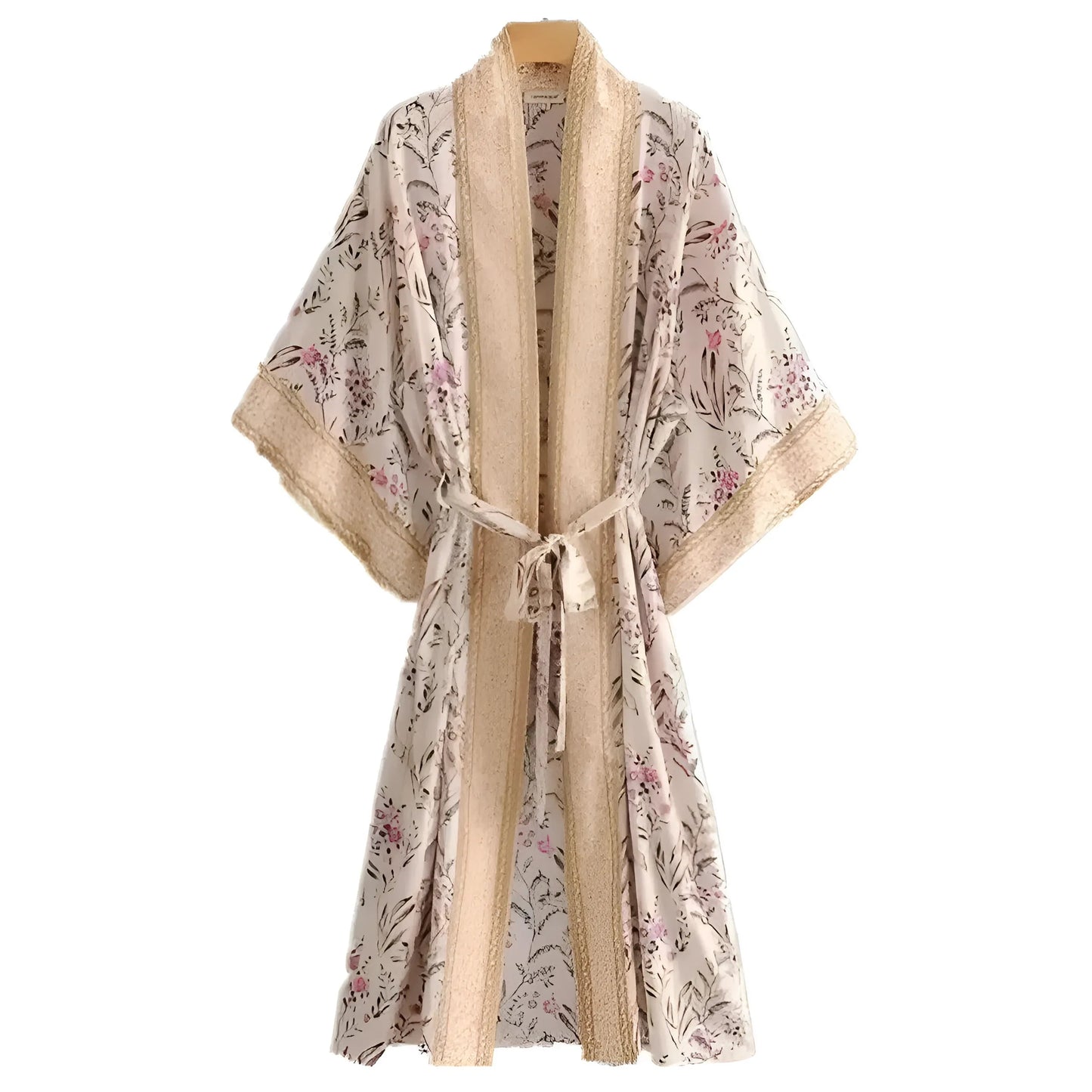 Beige Kimono de plage orné