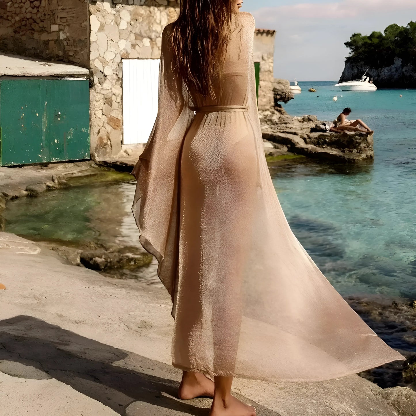 Beige Kimono de plage scintillant