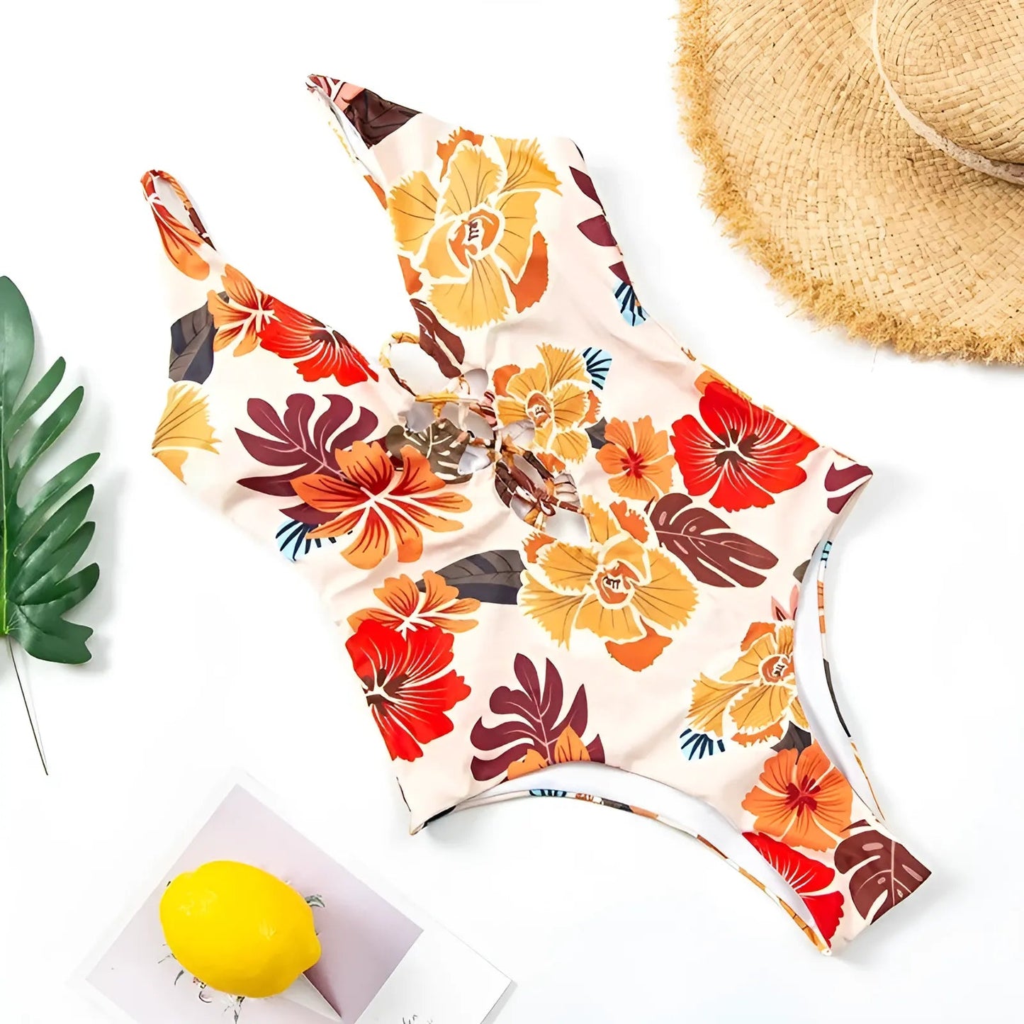 Beige Maillot de bain une pièce avec détail découpé