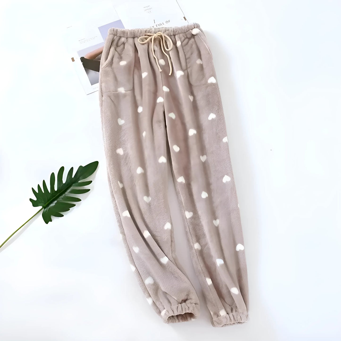 Beige Pantalons de nuit à imprimé cœur pour femmes