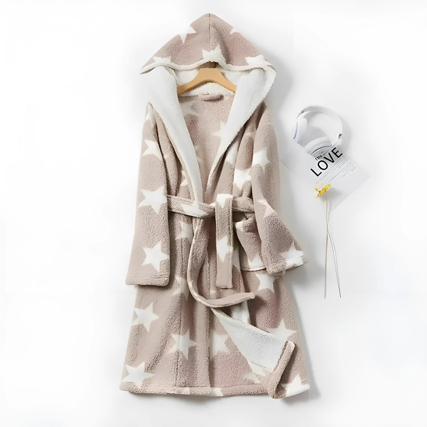 Beige Robe à imprimé étoiles duveteuse