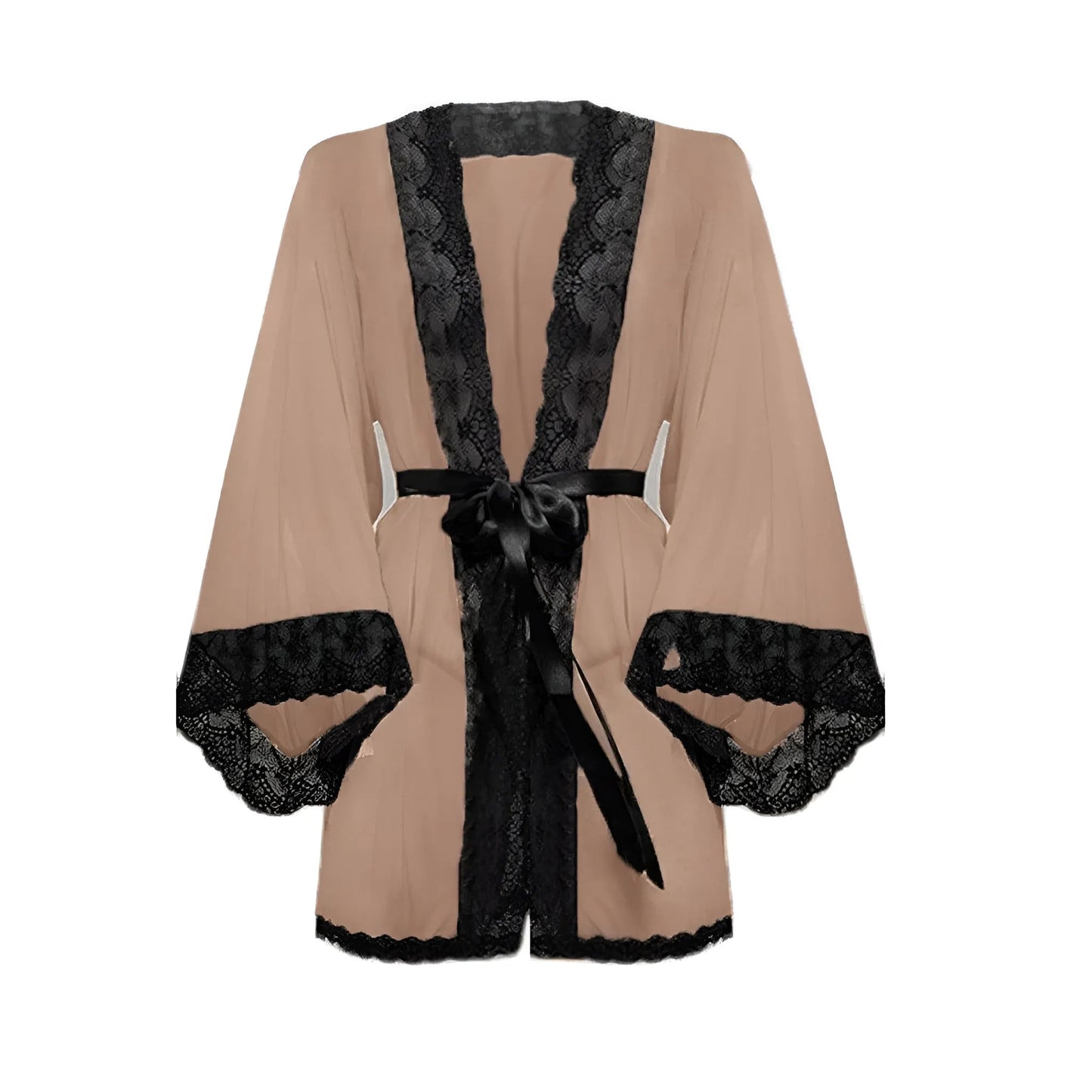 Beige Robe de chambre avec bordure en dentelle