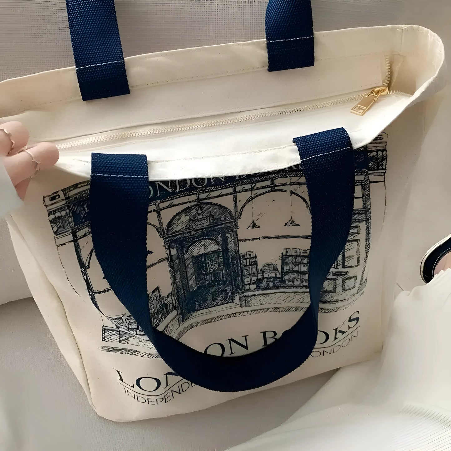 Beige Sac à épaule en toile de plage