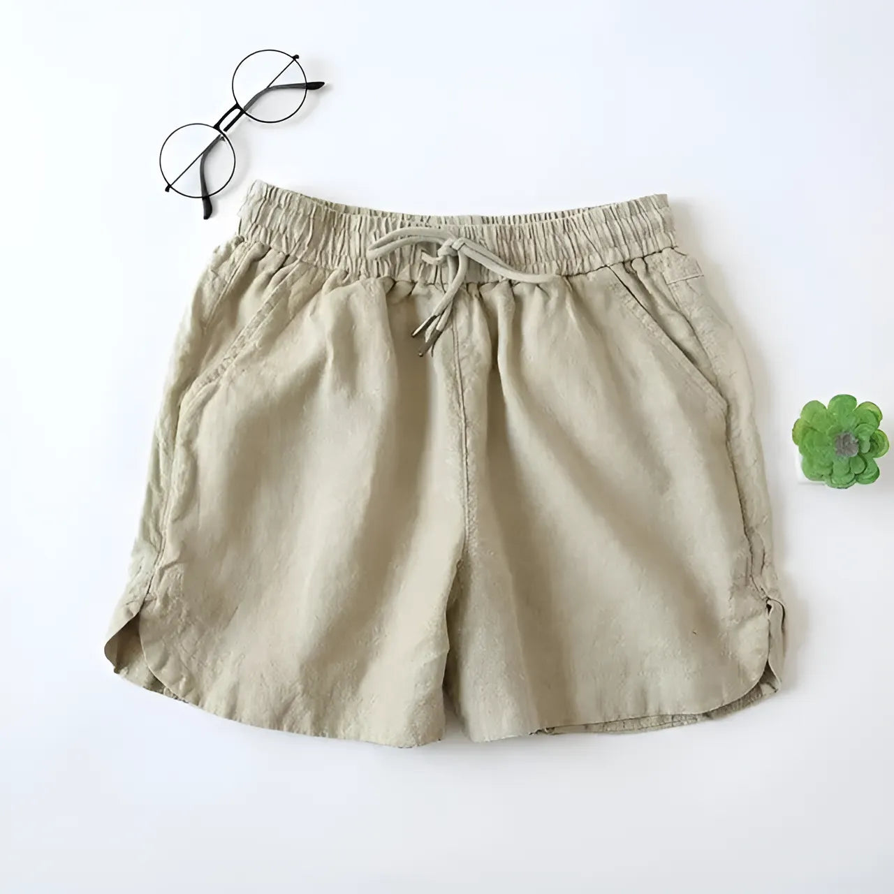 Beige Shorts de sommeil amples avec taille à nouer