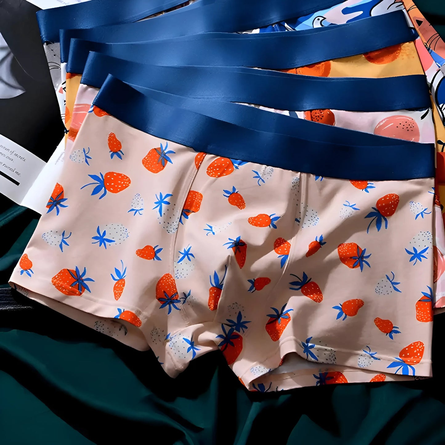 Beige Shorts en boxeur pour hommes à imprimé fruits