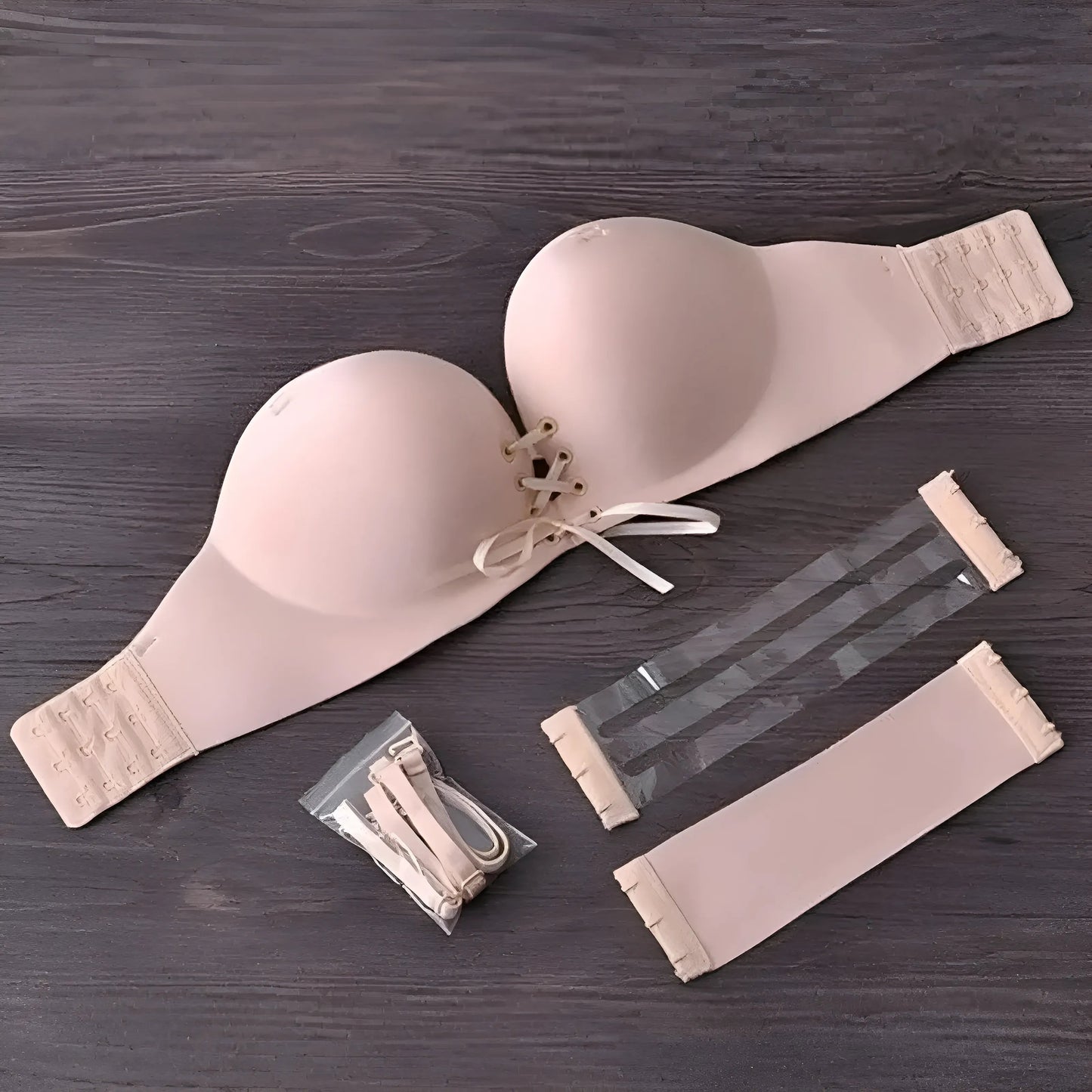 Beige Soutien-gorge Bardot avec bretelles réglables et fermeture supplémentaire