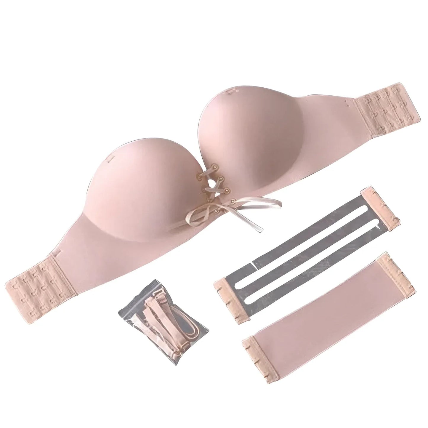 Beige Soutien-gorge push-up avec bretelles réglables et bretelles amovibles