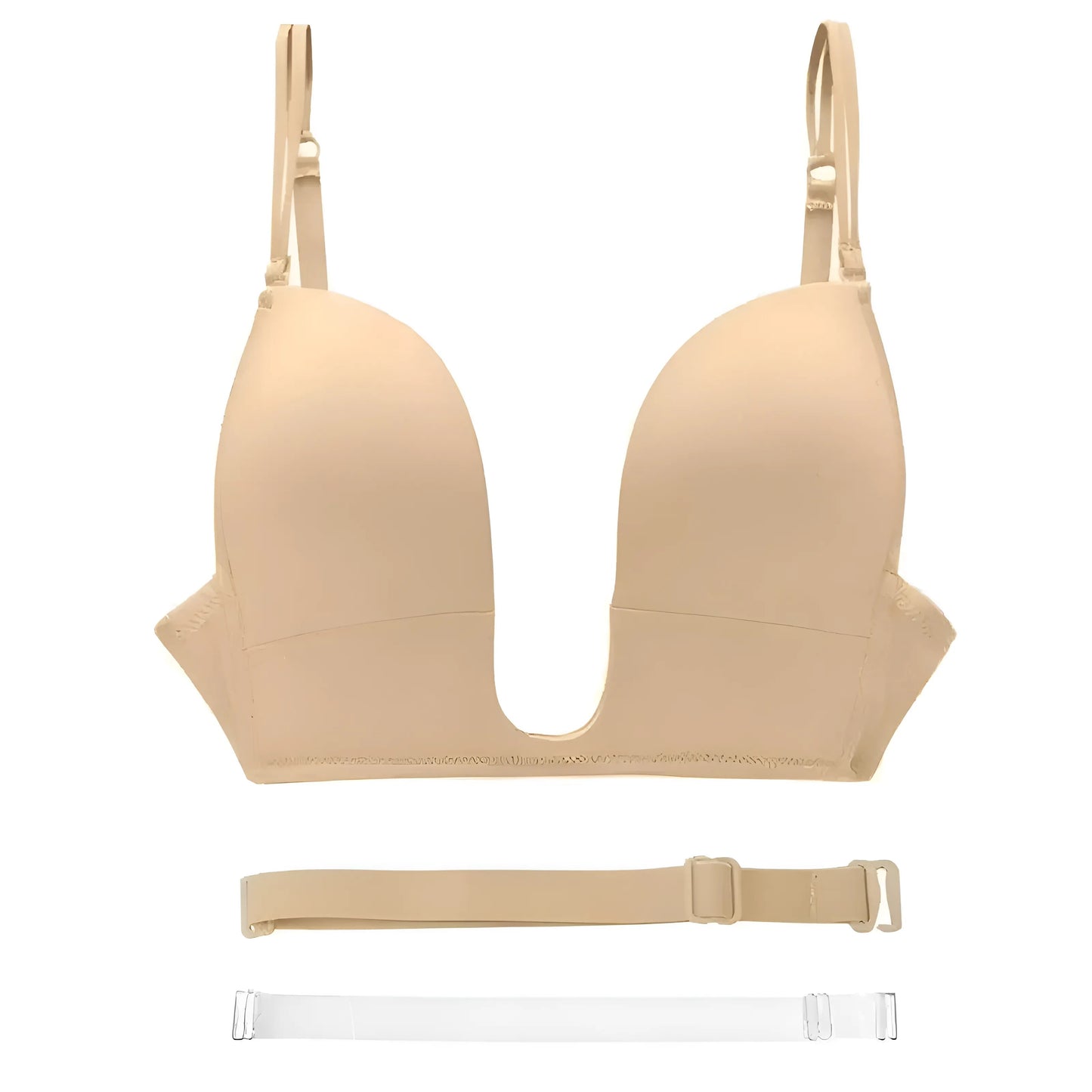 Beige Soutien-gorge push-up avec pont bas et bretelles amovibles