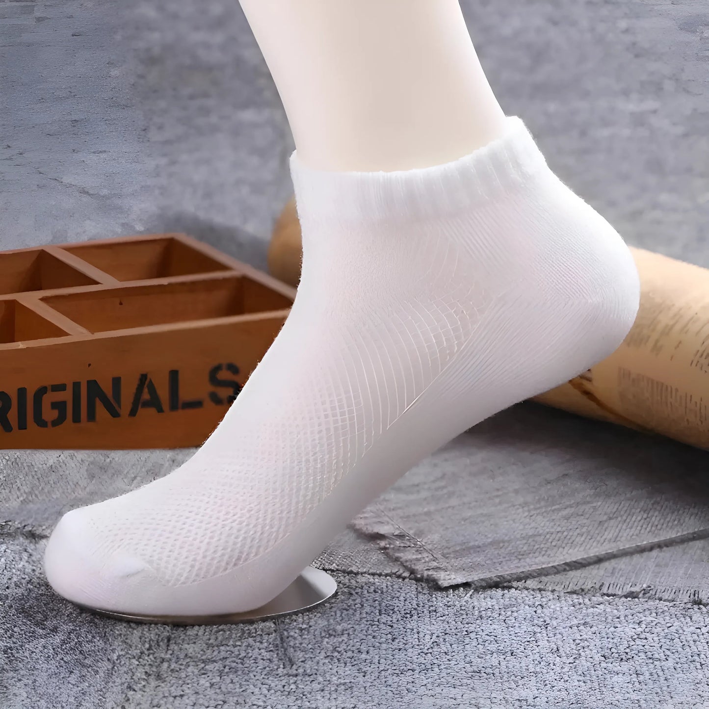 Blanc 5 paires de chaussettes de cheville pour hommes respirantes