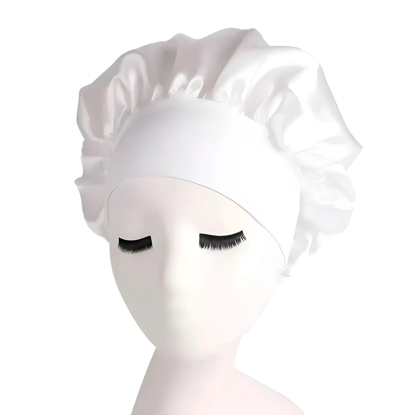Blanc Bonnet de sommeil en satin avec large bande élastique