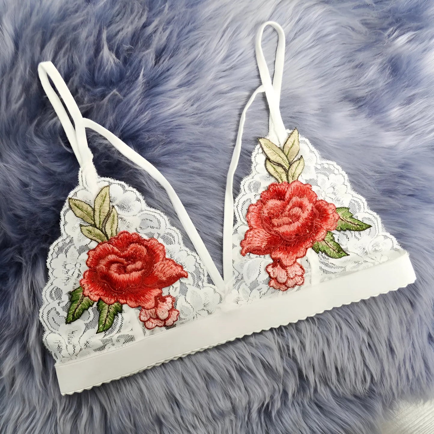 Blanc Bralette en dentelle avec motif floral