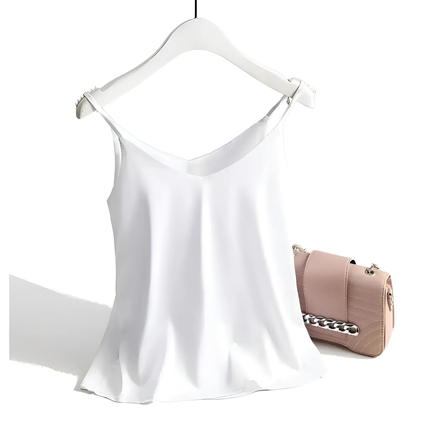 Blanc Camisole en satin de soie pour femmes