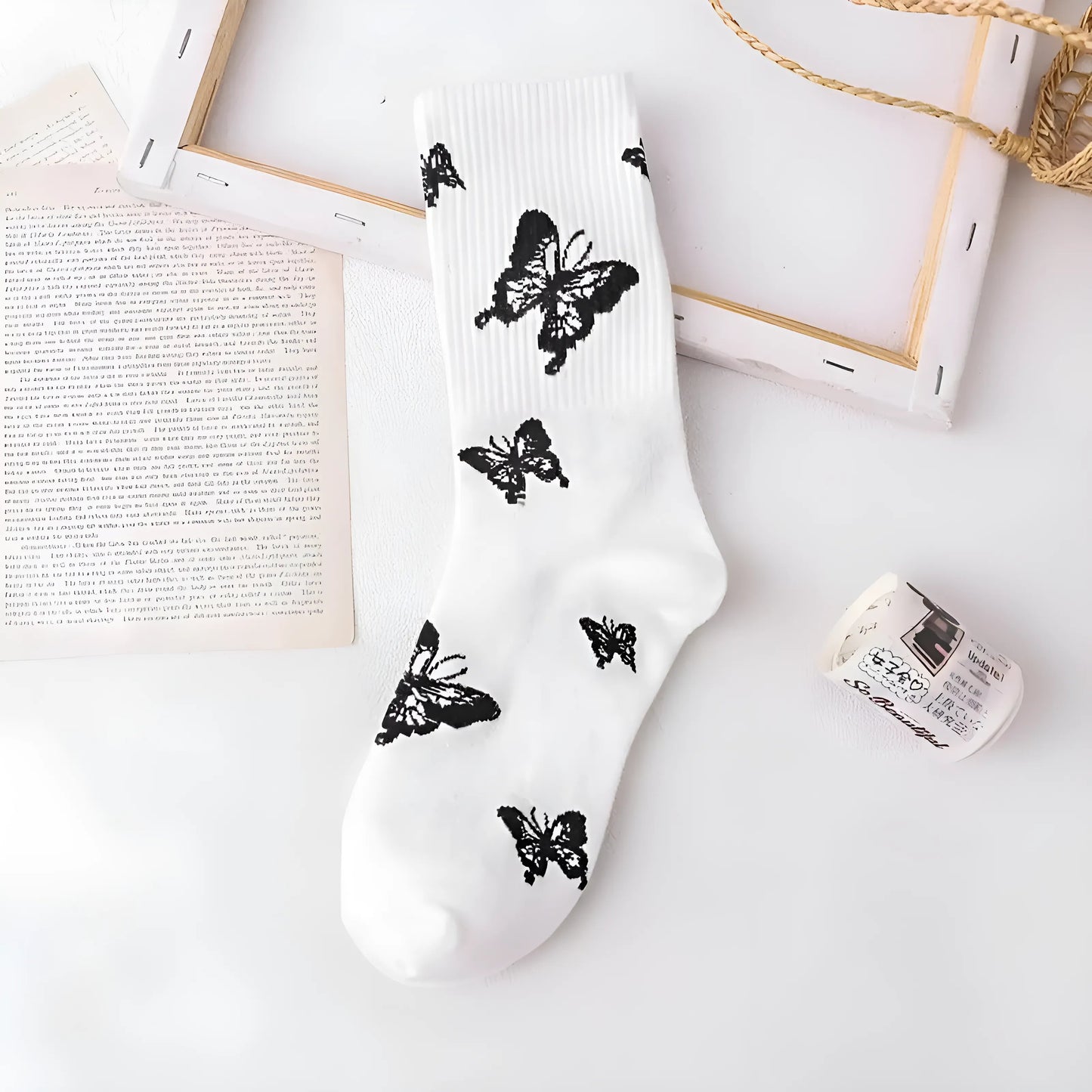 Blanc Chaussettes à motifs de papillons