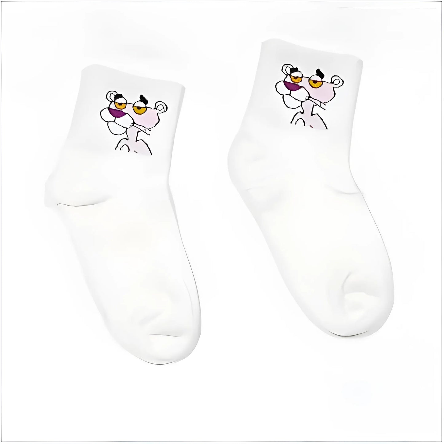 Blanc Chaussettes de cheville avec design de la Panthère Rose