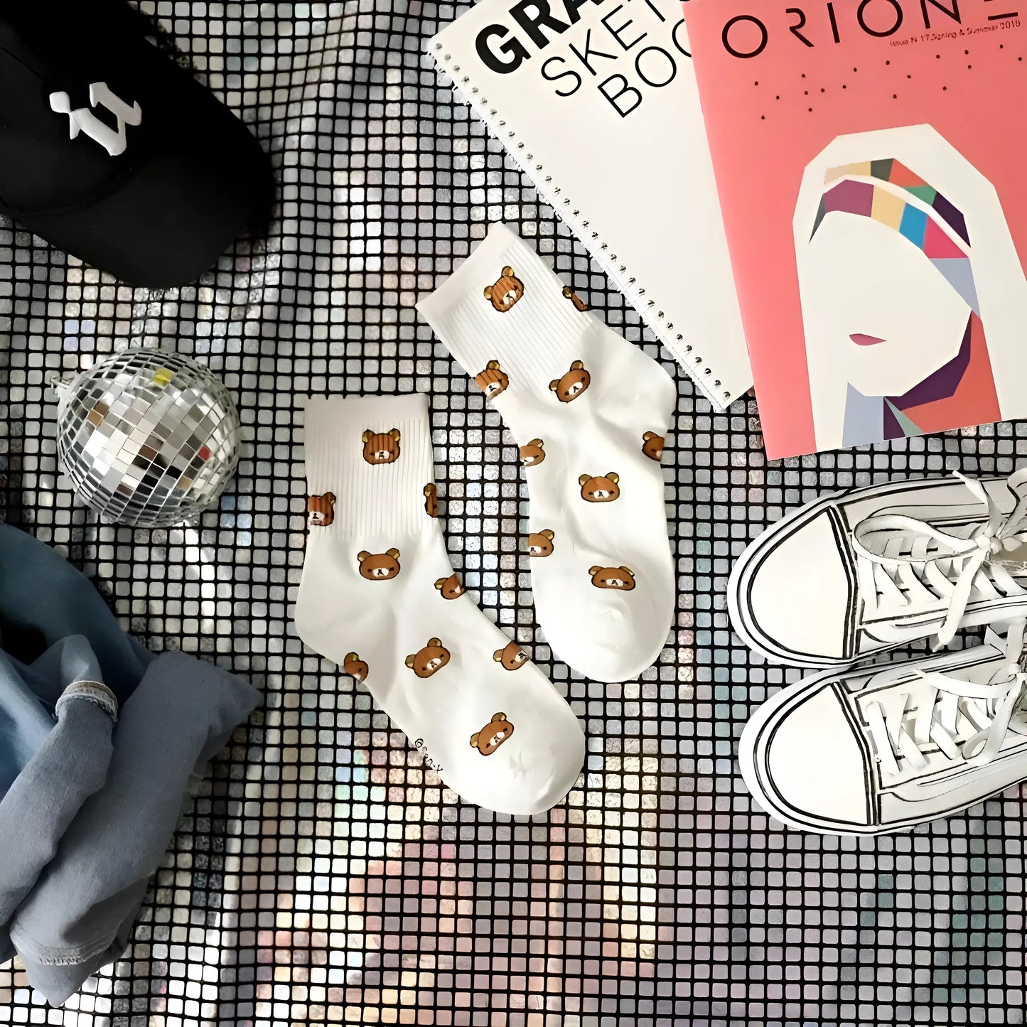 Blanc Chaussettes de cheville avec design d'ours