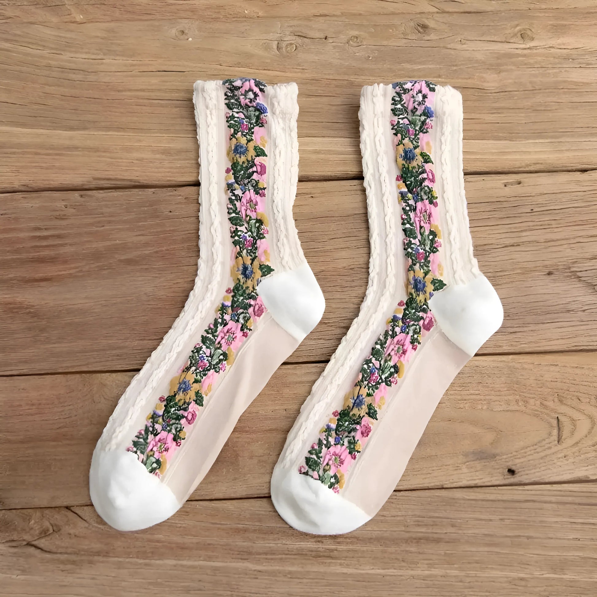 Blanc Chaussettes décoratives à motif floral