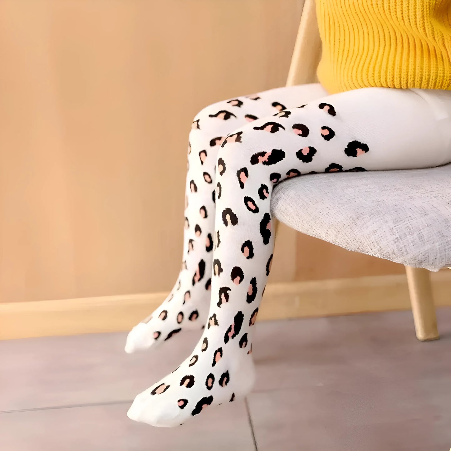 Blanc Collants à imprimé léopard pour enfants
