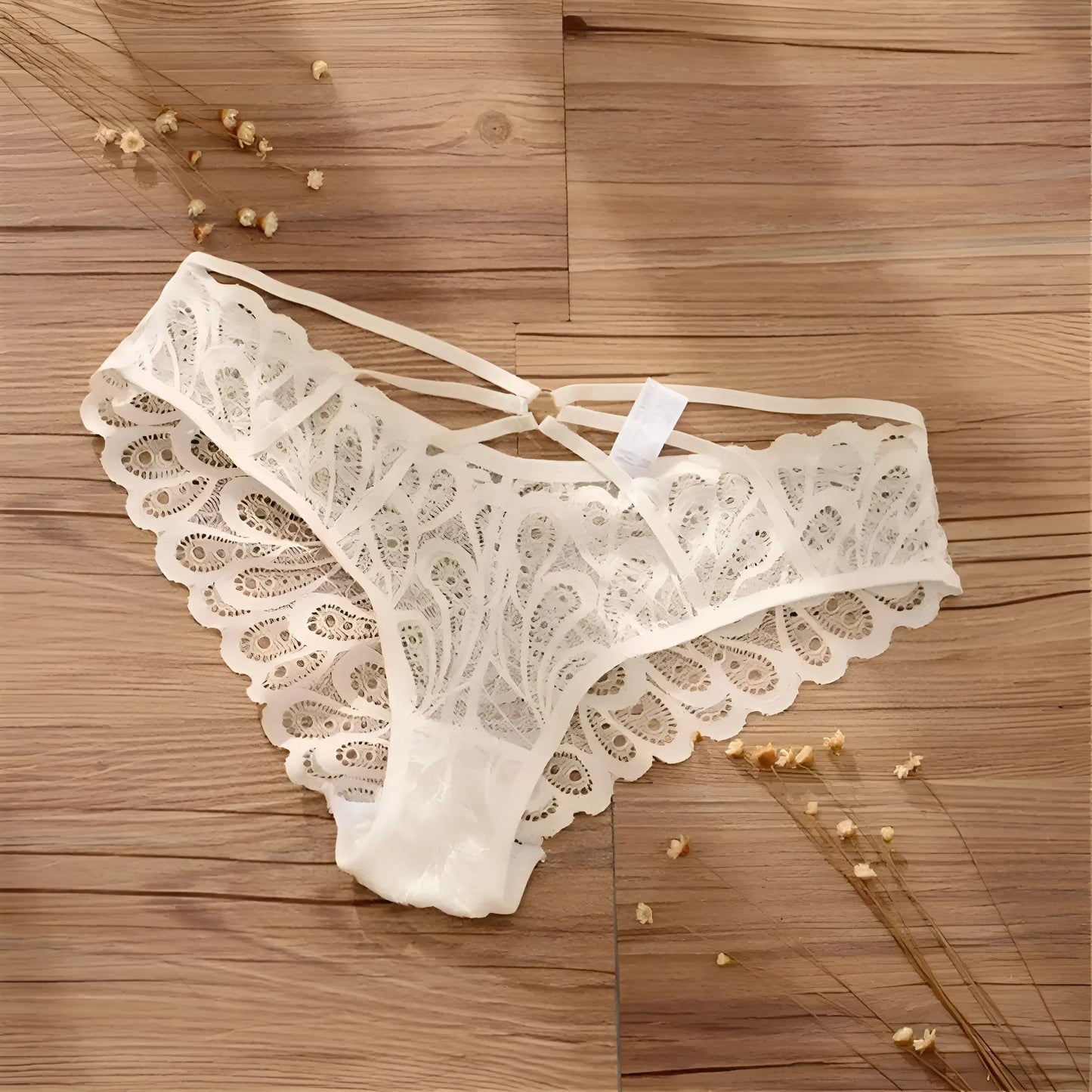 Blanc Collants en dentelle avec des rayures décoratives