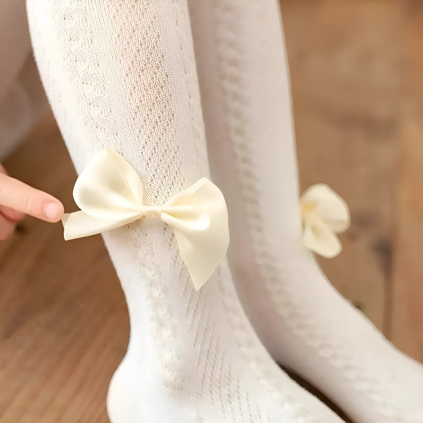 Blanc Collants pour enfants avec détail de nœud