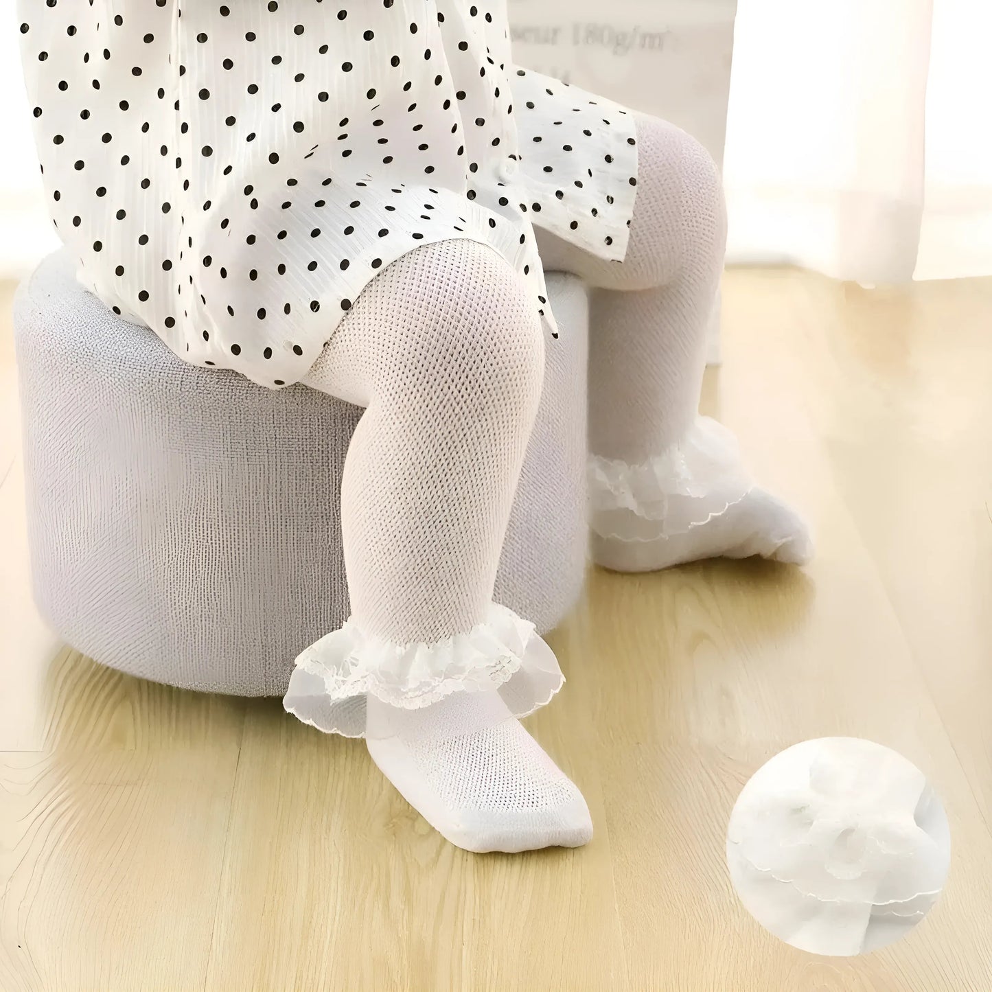 Blanc Collants pour enfants avec volants décoratifs
