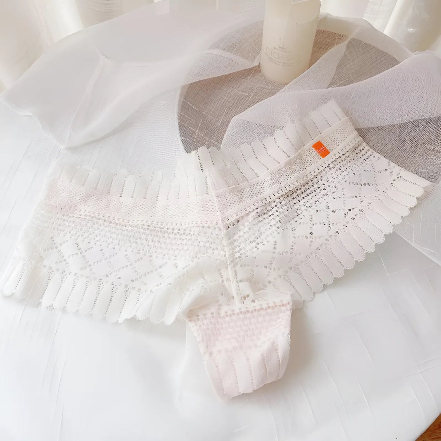 Blanc Culotte haute en dentelle