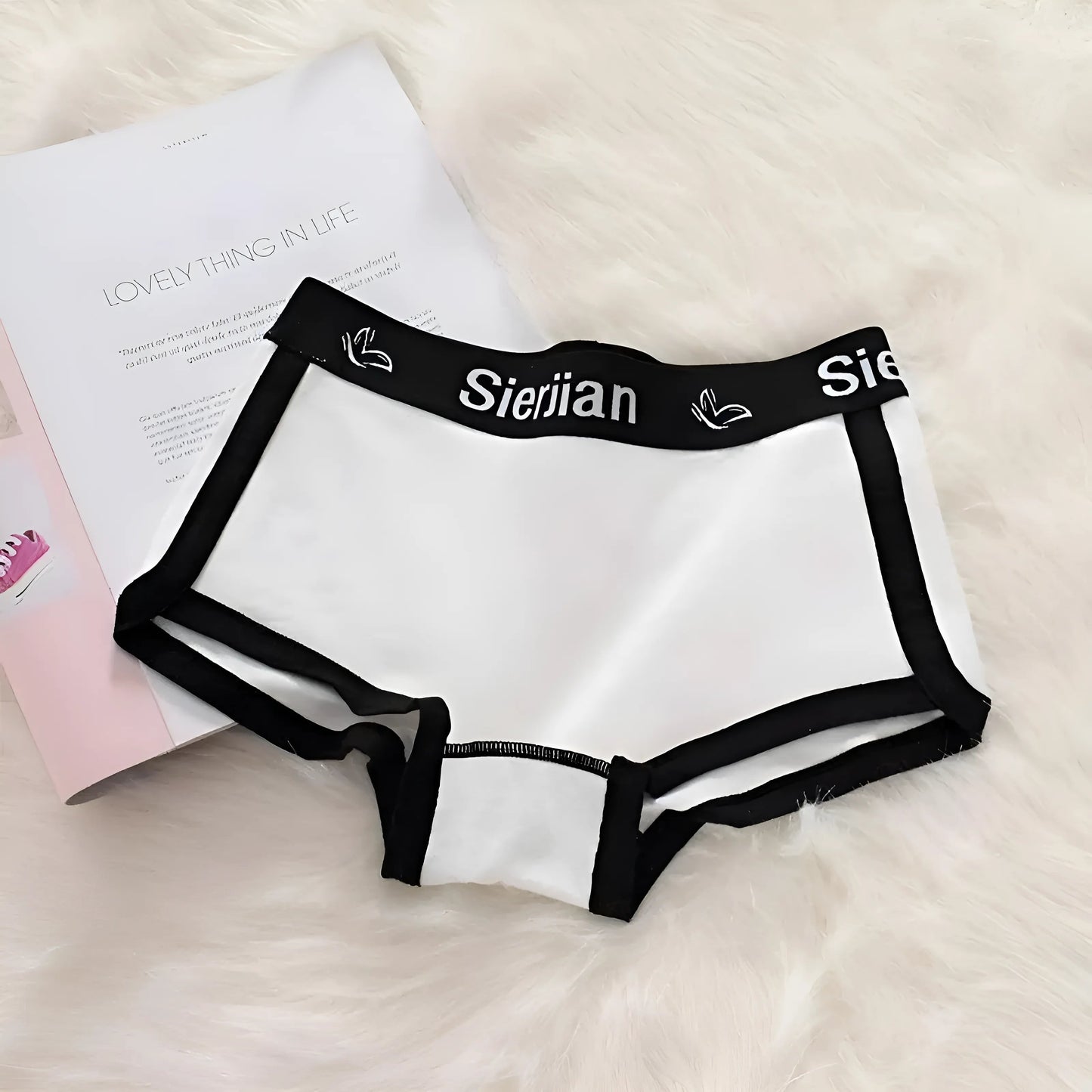 Blanc Culottes de boxeur pour femmes avec passepoil