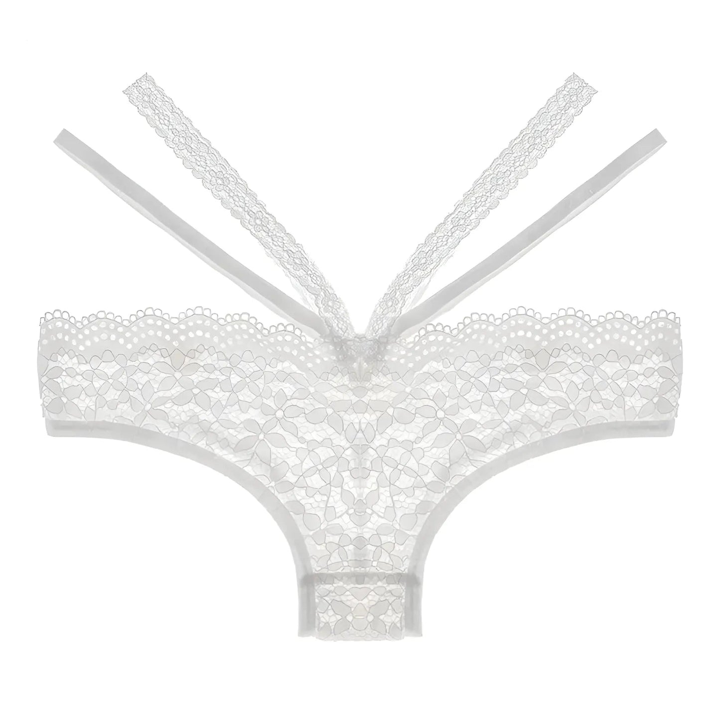 Blanc Culottes en dentelle avec des bretelles décoratives