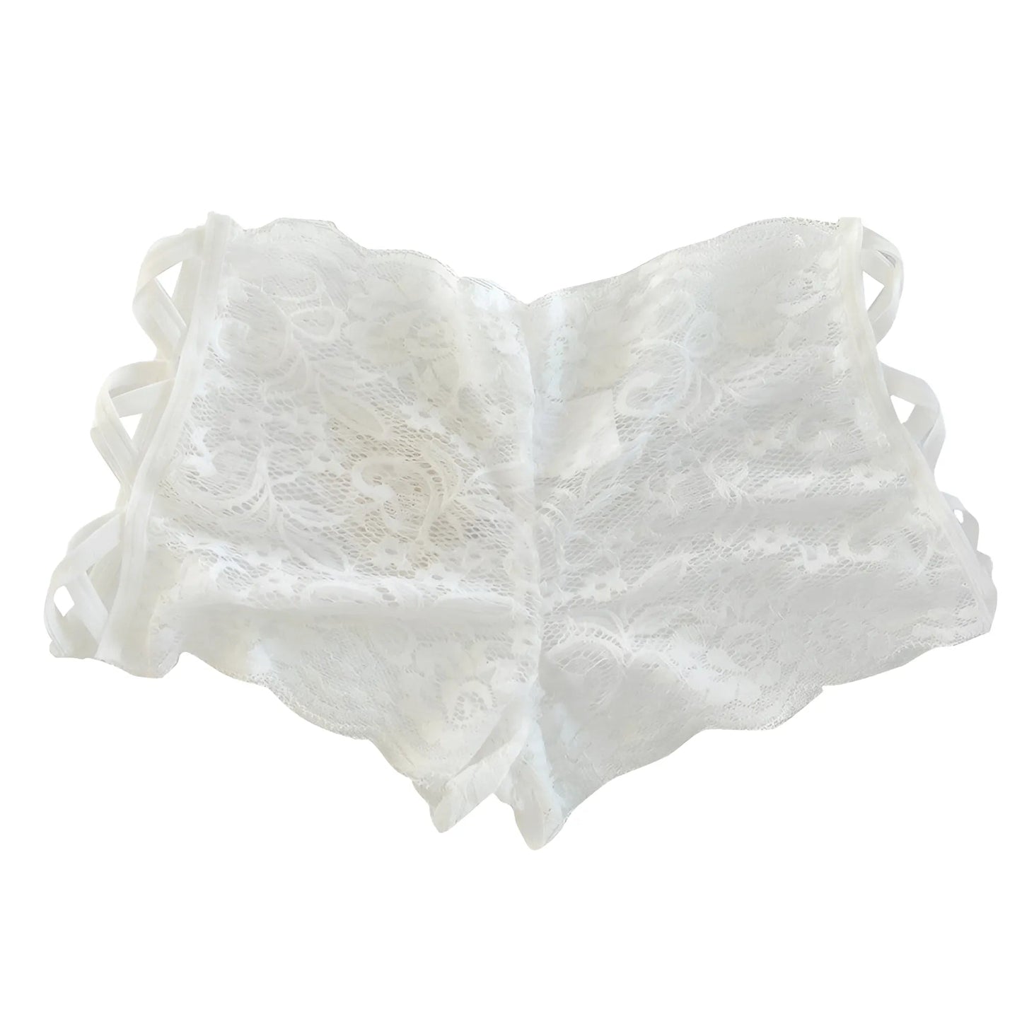 Blanc Culottes en dentelle avec des bretelles décoratives