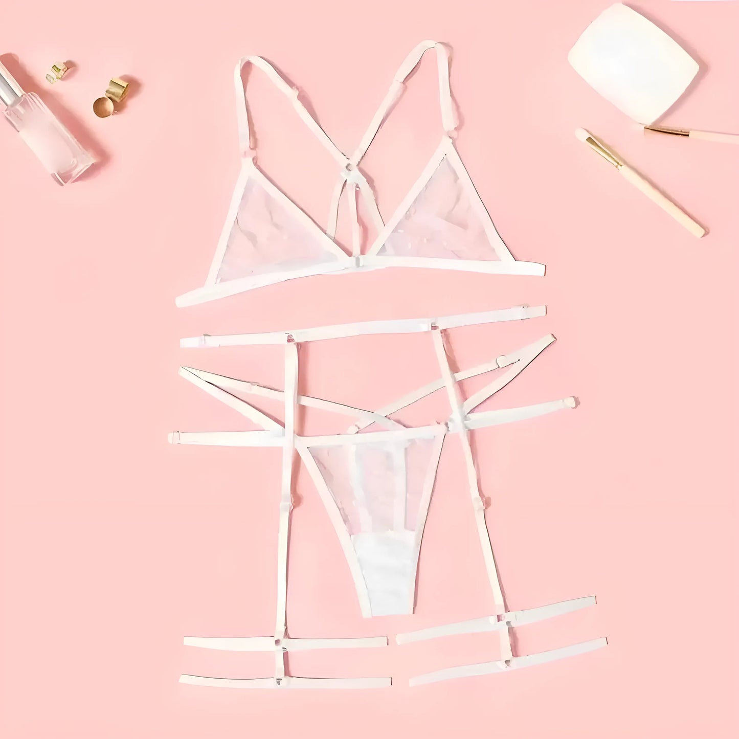 Blanc Ensemble de lingerie à pois en 3 pièces