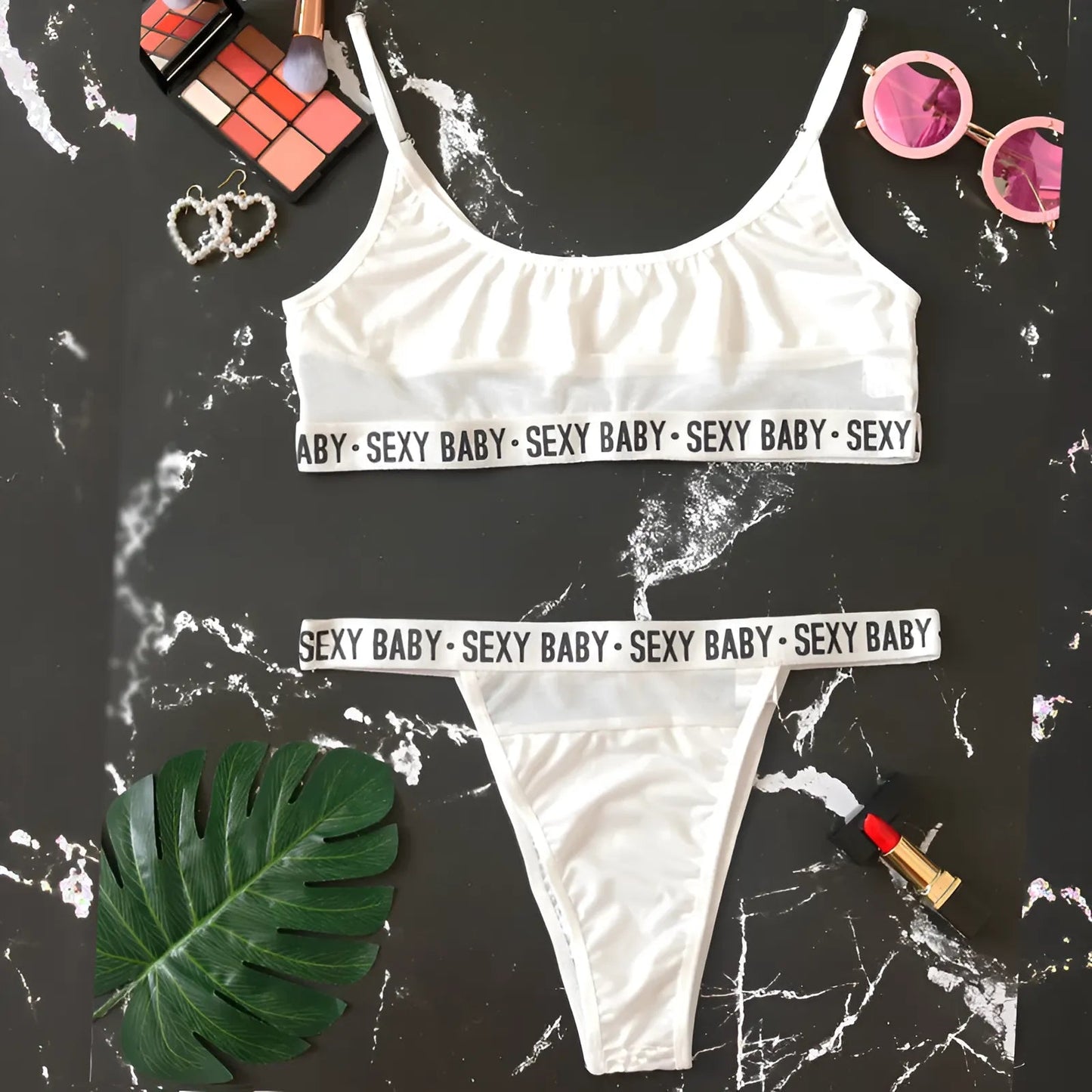 Blanc Ensemble de lingerie avec insert transparent