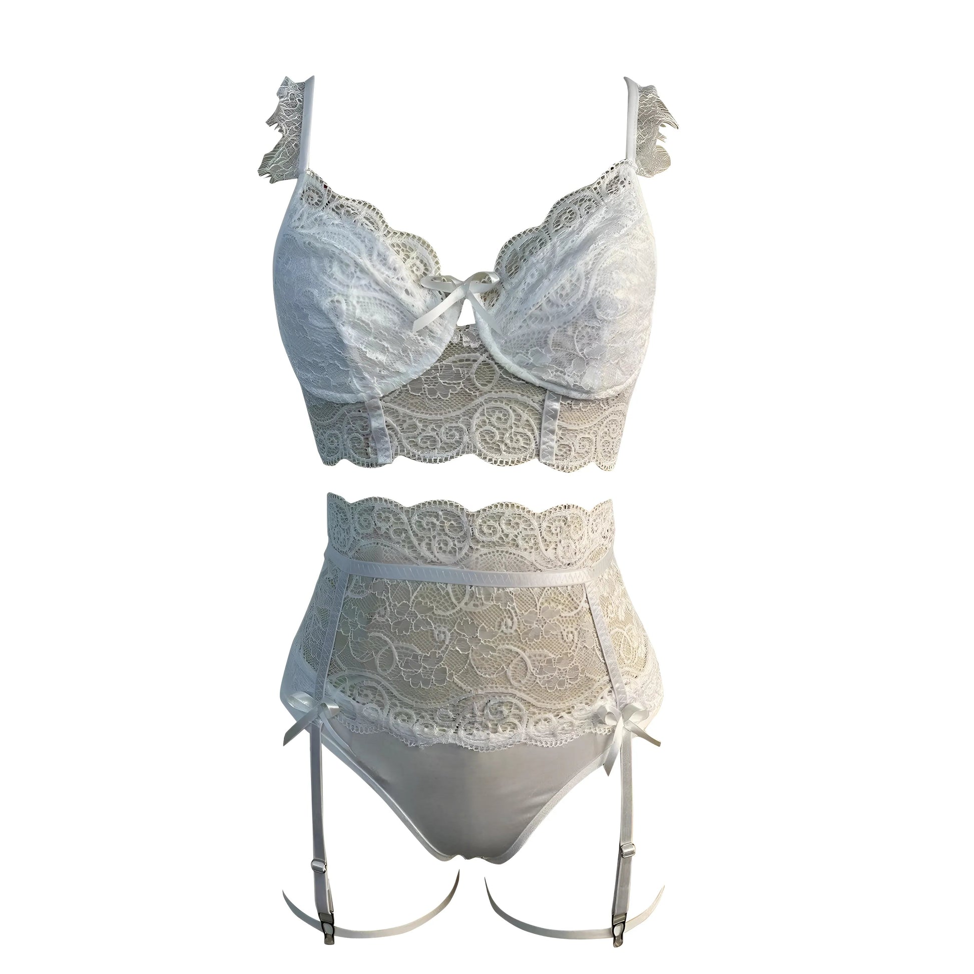 Blanc Ensemble de lingerie de mariée avec porte-jarretelles