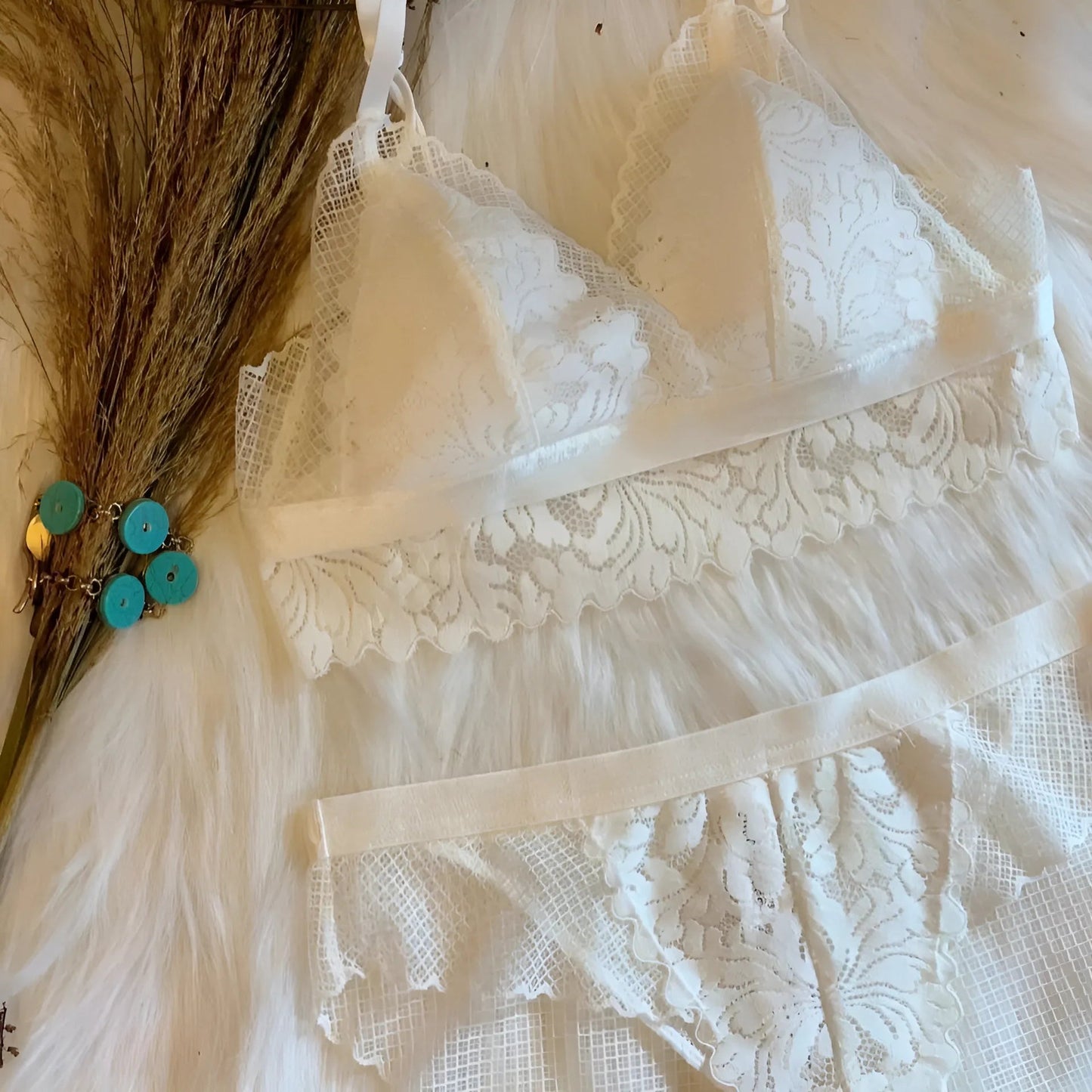 Blanc Ensemble de lingerie en dentelle