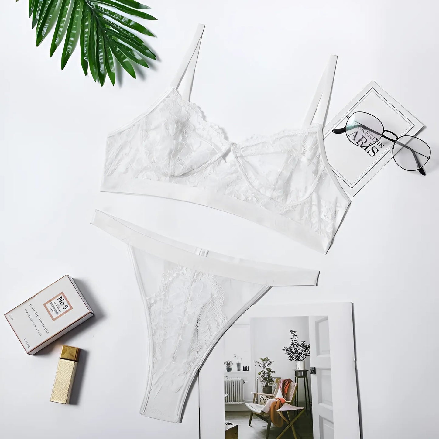 Blanc Ensemble de lingerie en dentelle