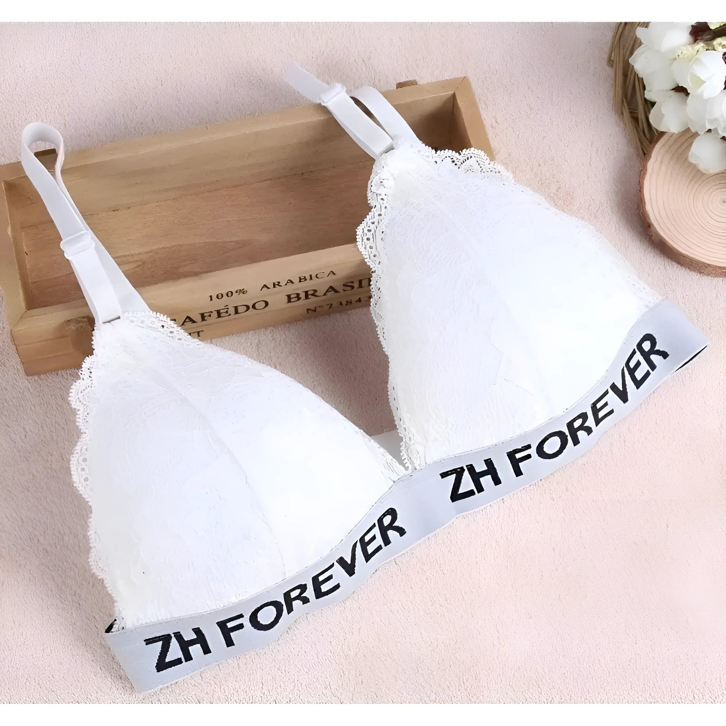 Blanc Ensemble de lingerie en dentelle avec bande élastique
