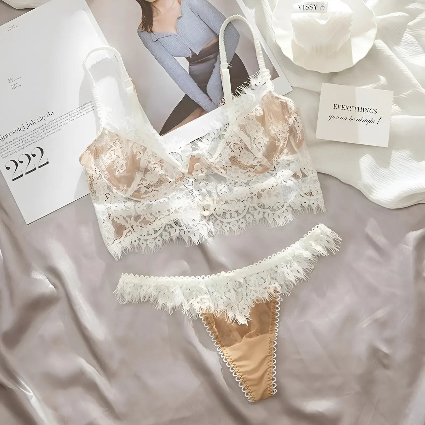 Blanc Ensemble de lingerie en dentelle avec bralette