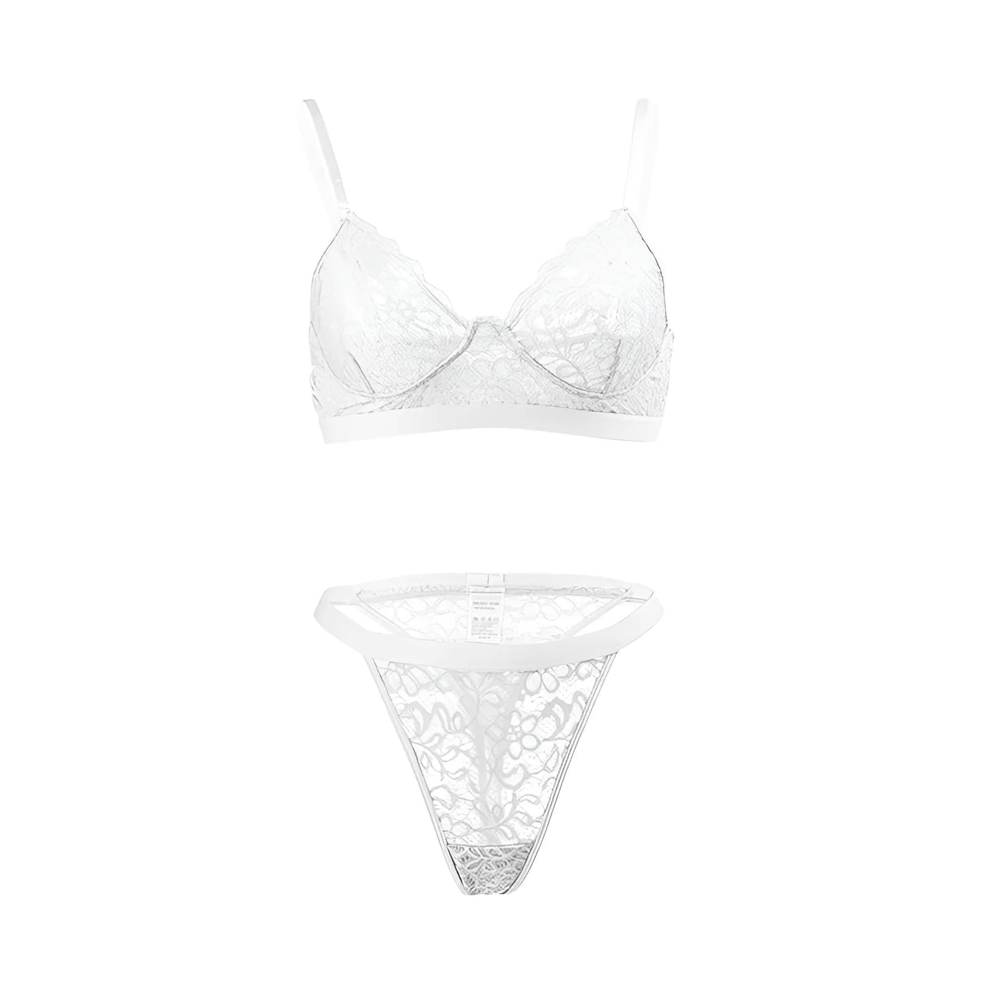 Blanc Ensemble de lingerie en dentelle avec des bretelles fines délicates